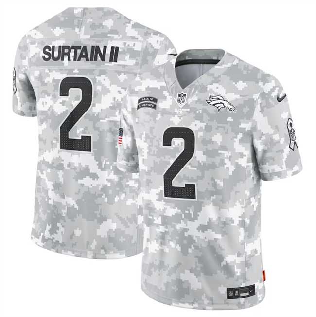 Men%27s Denver Broncos #2 Patrick Surtain II 2024 Arctic Camo Salute To Service Limited Stitched Jersey Dyin